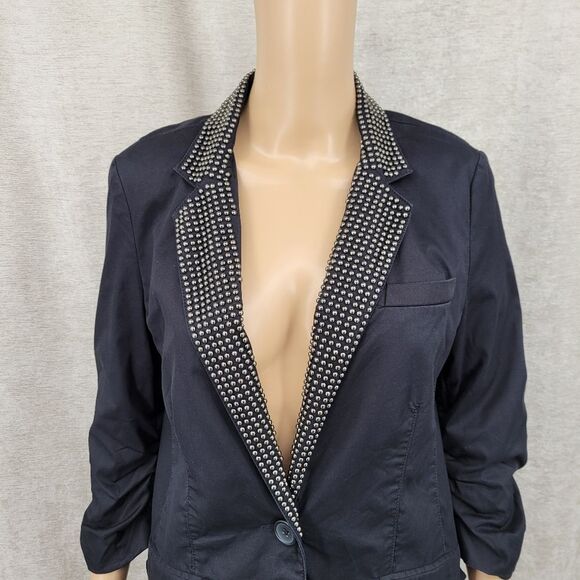 Express Black Cotton Blazer with Studded Lapel - Picture 2 of 8